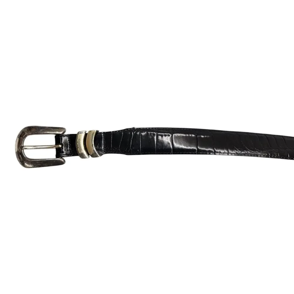 Vintage Brighton Onyx Mens Black Leather Belt Size 40 Croc Embossed USA Made